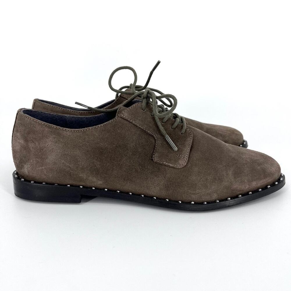 Anthropologie Liendo Yuma Derby Lace Up Shoes‎ Brown Suede w Silver Studs Size 8